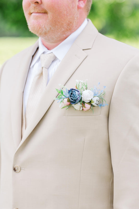 Dusty Blue Blush Pocket Boutonnière Wedding Blue Dusty Rose Pocket Boutonniere Groom Pink Groomsmen Square Boutonniere White Dusty Blue Pink