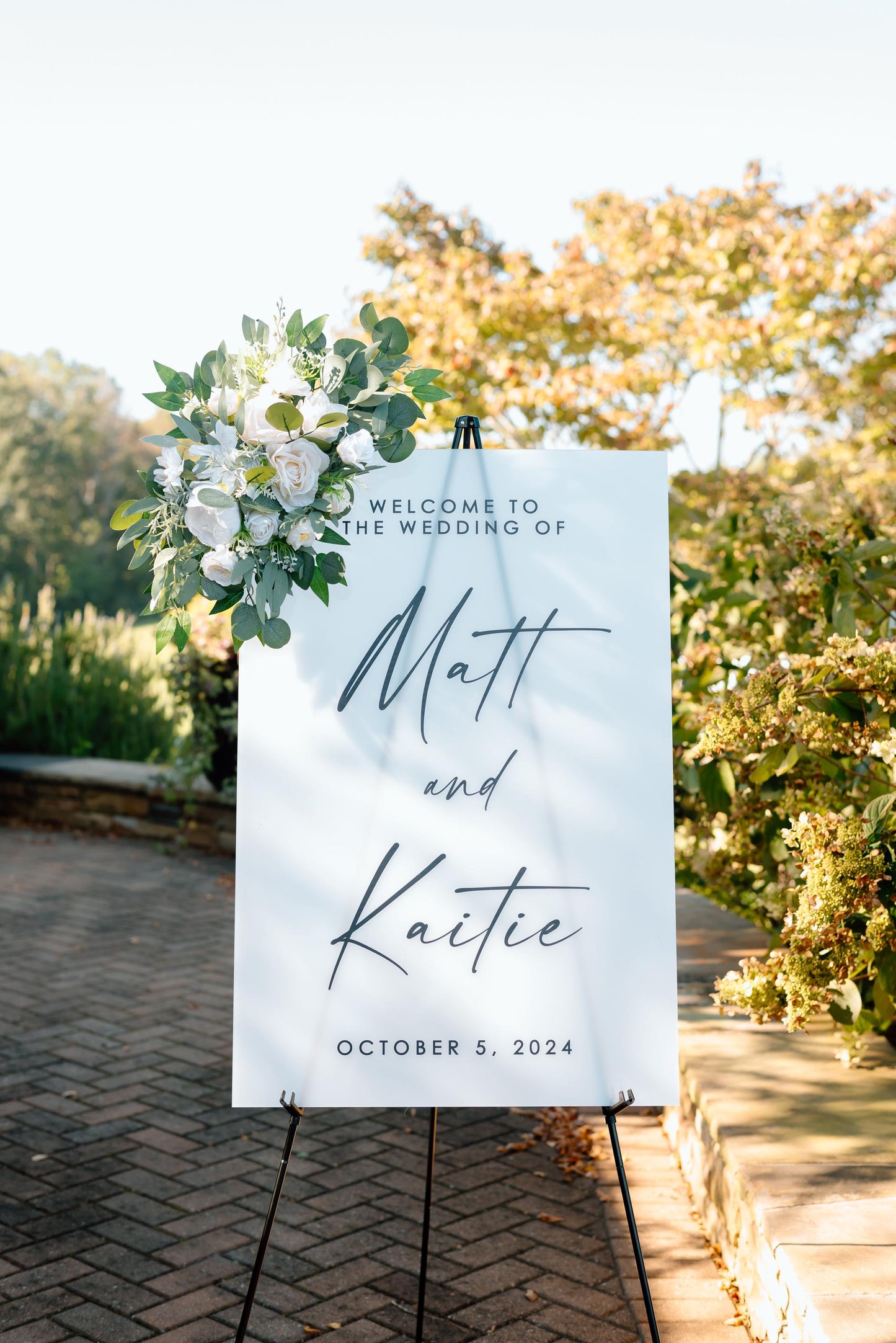 Wedding Welcome Sign Floral White Arrangement Ivory Corner for Welcome Sign Floral Piece White Artificial Flowers Sage Greenery Eucalyptus