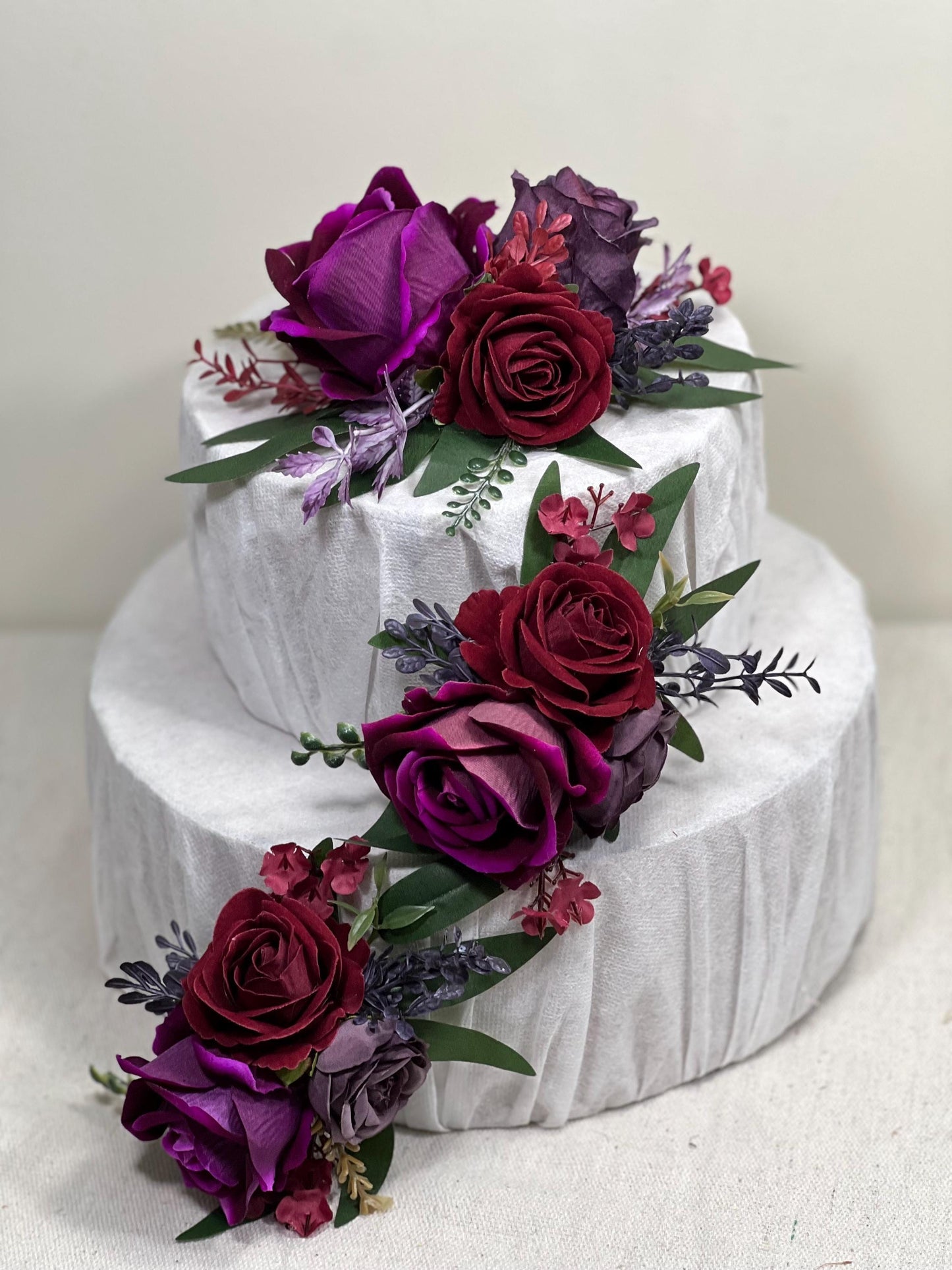 Purple Burgundy Cake Decoration Wedding Plum Flower Artificial Topper Cake Decor Royal Purple Dark Wine Red Flower Cake Arrangement Maroon
