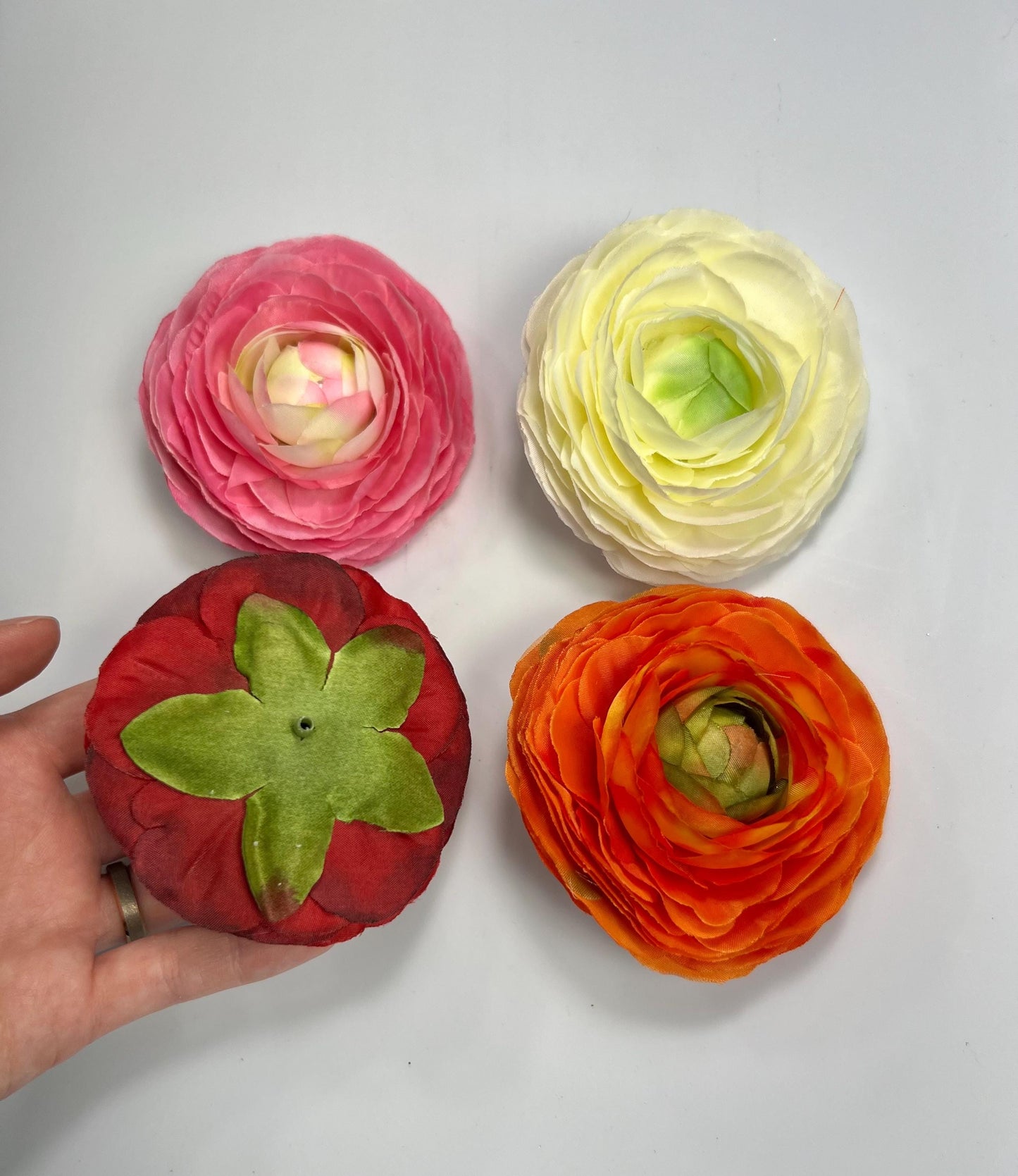 Coral Ranunculus Flower Heads Wedding Sunset Flowers Artificial DIY Craft Supplies Bouquet Flame Rununculus Heads Faux Decor Silk Flowers