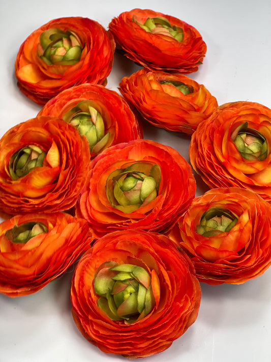 Orange Ranunculus Flower Heads Wedding Bright Orange Flowers Artificial DIY Craft Supplies Rununculus Heads Tangerine Faux Decor Silk Flower