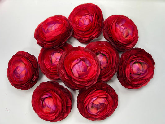 Red Ranunculus Flower Heads Wedding Bright Red Flowers Artificial DIY Craft Supplies Rununculus Heads Red Faux Decor Silk Flowers Scarlet