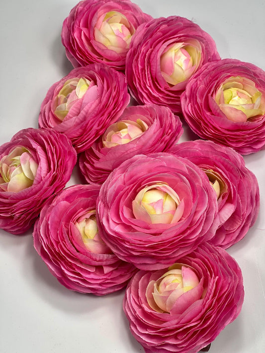 Pink Ranunculus Flower Heads Wedding Hot Pink Flowers Artificial DIY Craft Supplies Rununculus Heads Bright Pink Faux Decor Silk Flowers