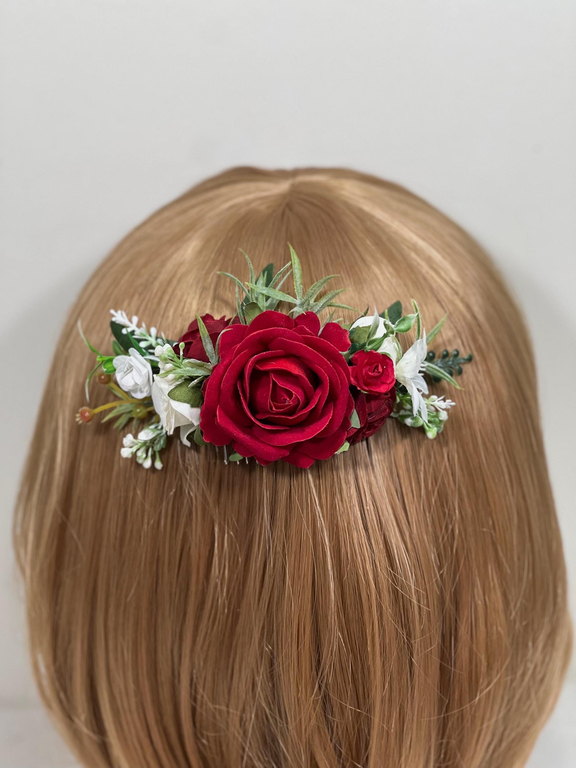 Red Hair Comb Wedding White Flower Girl Headpiece Dark Red Floral Hair Pin Ivory Accessories Decorative Hair Comb Artificial Flower Dark Red