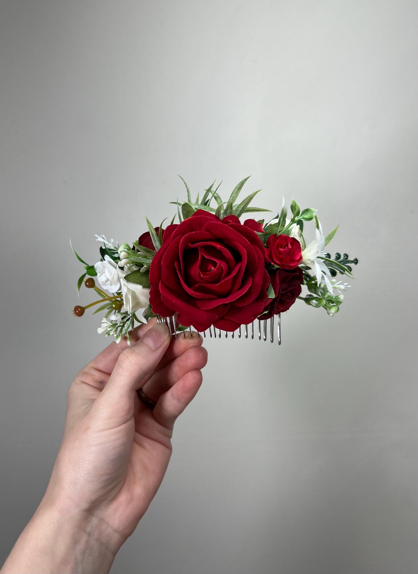 Red Hair Comb Wedding White Flower Girl Headpiece Dark Red Floral Hair Pin Ivory Accessories Decorative Hair Comb Artificial Flower Dark Red