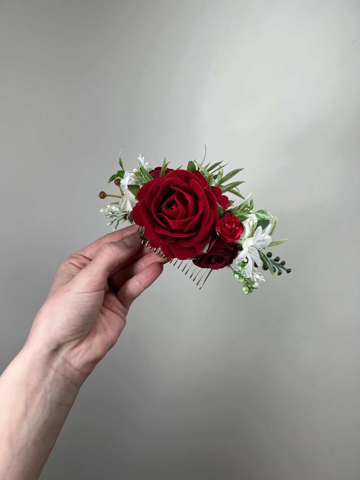 Red Hair Comb Wedding White Flower Girl Headpiece Dark Red Floral Hair Pin Ivory Accessories Decorative Hair Comb Artificial Flower Dark Red