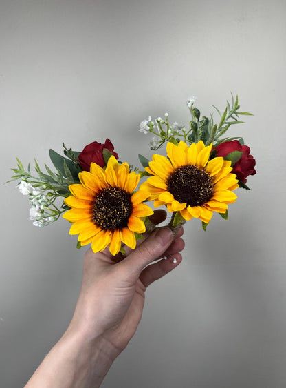 Sunflower Boutonniere Red Groom Boutonnières Groomsmen Sunflower Boutonnière Dark Red Groom Fall Rustic Sunflower Artificial Flowers