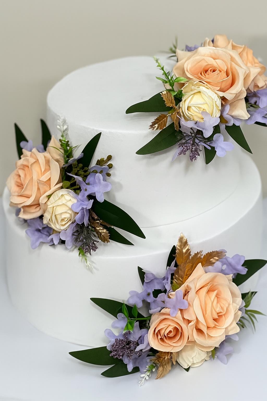 Peach Cake Flower Decor Wedding Lavender Peach Cake Arrangement Rustic Artificial Flowers Cake Topper Ivory Lilac Peach Silk Flowers Cake