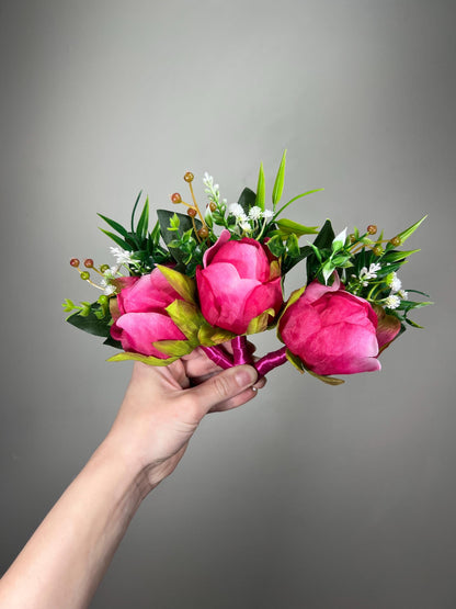 Fuchsia Boutonniere Wedding Groom Viva Magenta Boutonnière Hot Pink Groomsmen Boutonnière Deep Pink Groom Artificial Flowers Marsala Pink