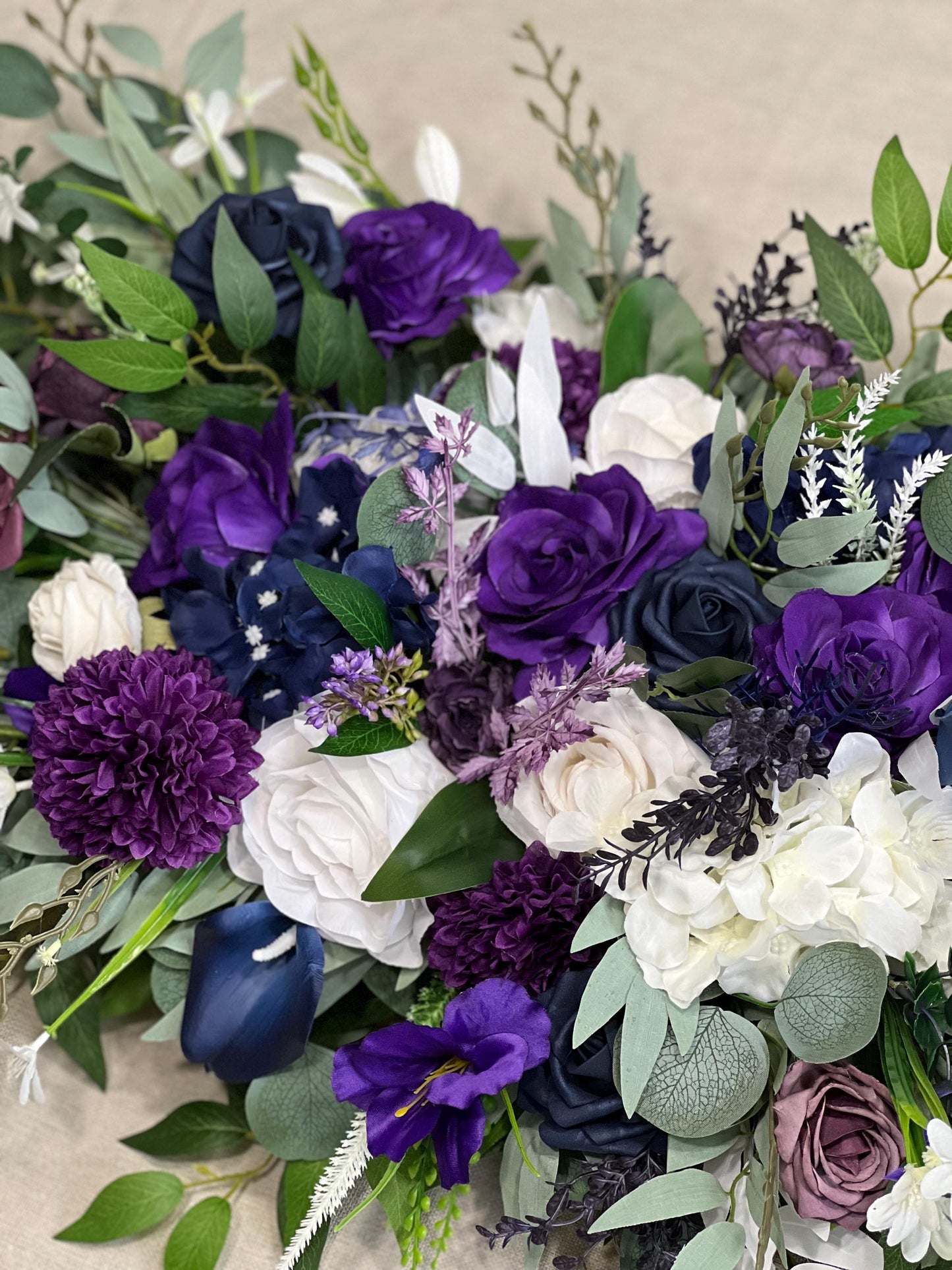Purple Arch Arrangement Wedding Deep Purpe Navy Blue Arbor Arrangement White Arch Flowers Ivory Dark Blue Royal Purple Plum Artificial