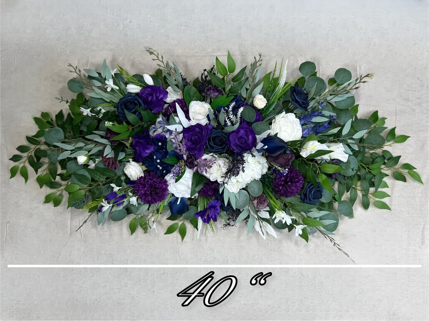 Purple White Navy Blue Arch Arrangement Wedding Deep Purple Royal Navy Blue Arbor Arrangement Ivory Eucalyptus Dark Blue Plum Artificial