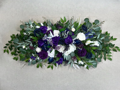 Purple White Navy Blue Arch Arrangement Wedding Deep Purple Royal Navy Blue Arbor Arrangement Ivory Eucalyptus Dark Blue Plum Artificial