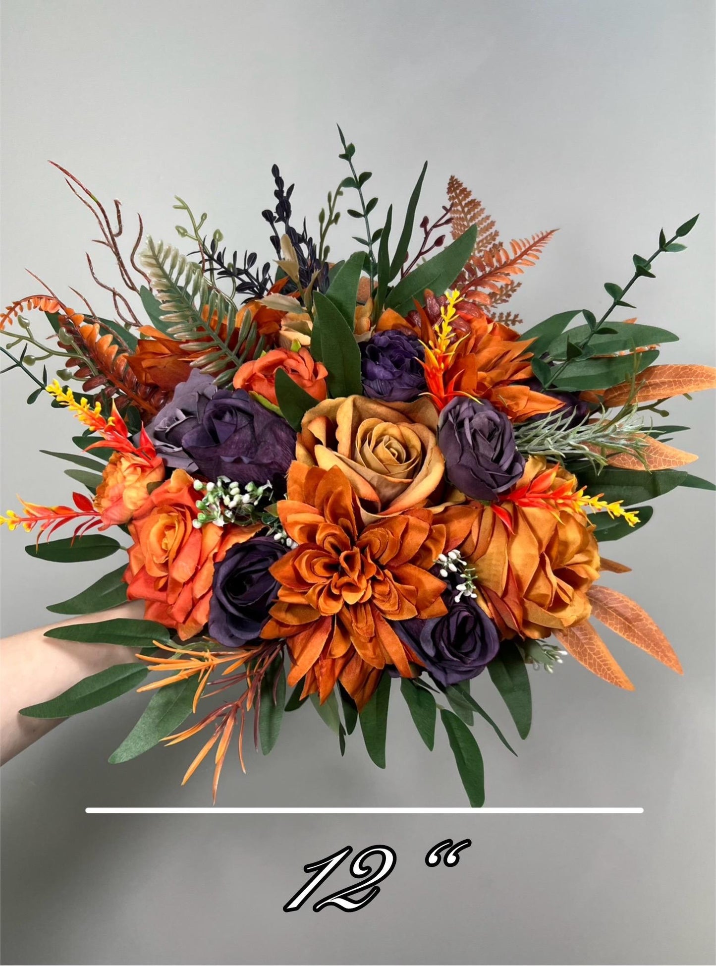 Burnt Orange Purple Bouquet Wedding Fall Plum Bridal Bouquet Terracotta Deep Purple Bouquet Bridesmaids Rust Sunset Artificial Flowers