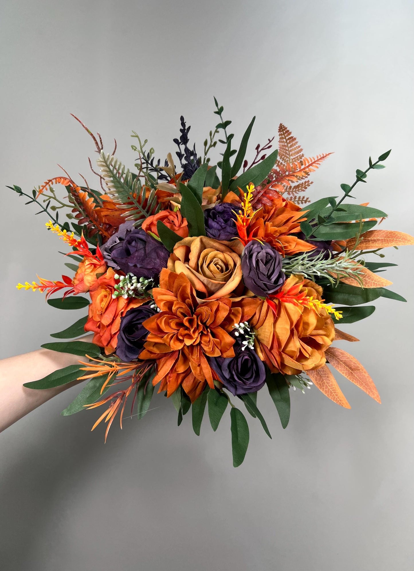 Burnt Orange Purple Bouquet Wedding Fall Plum Bridal Bouquet Terracotta Deep Purple Bouquet Bridesmaids Rust Sunset Artificial Flowers