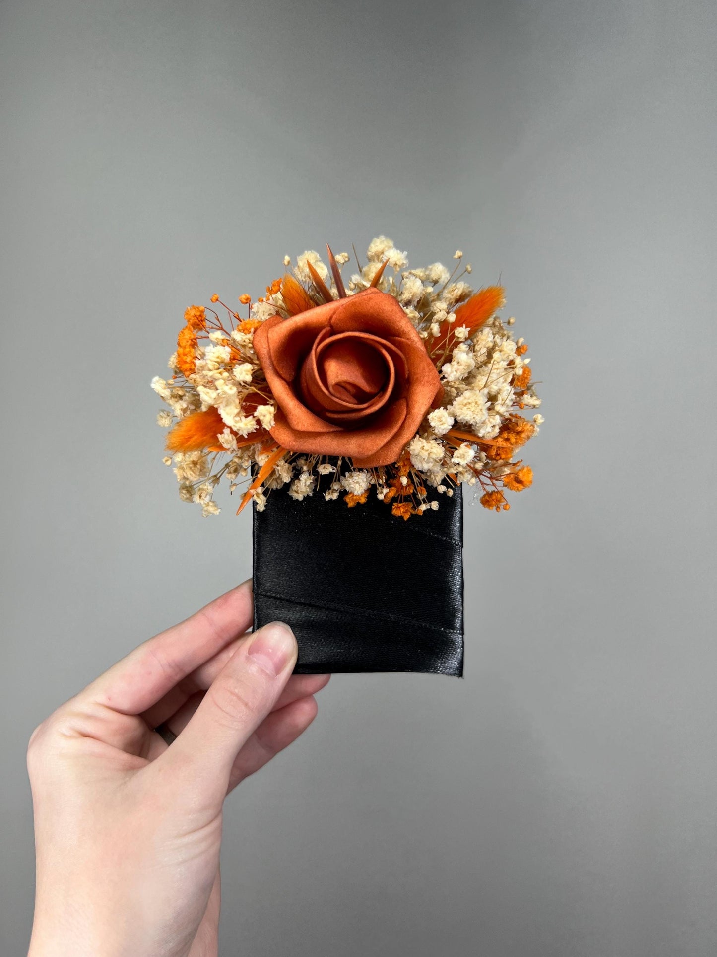 Terracotta Pocket Boutonnière Wedding Rust Square Boutonniere Groom Baby Breath Burnt Orange Boho Fall Pocket Boutonnière Groomsmen