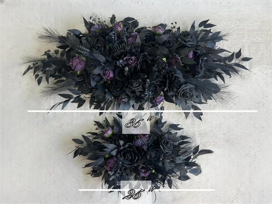 Black Arch Arrangement Wedding Gothic Black Plum Decor Arbor Arrangement Dark Purple Decor Swag Halloween Backdrop Black Artificial Flower