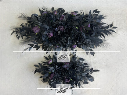 Black Plum Arch Arrangement Curved Wedding Gothic Black Decor Arbor Arrangement Circle Dark Purple Decor Swag Halloween Artificial Flowers