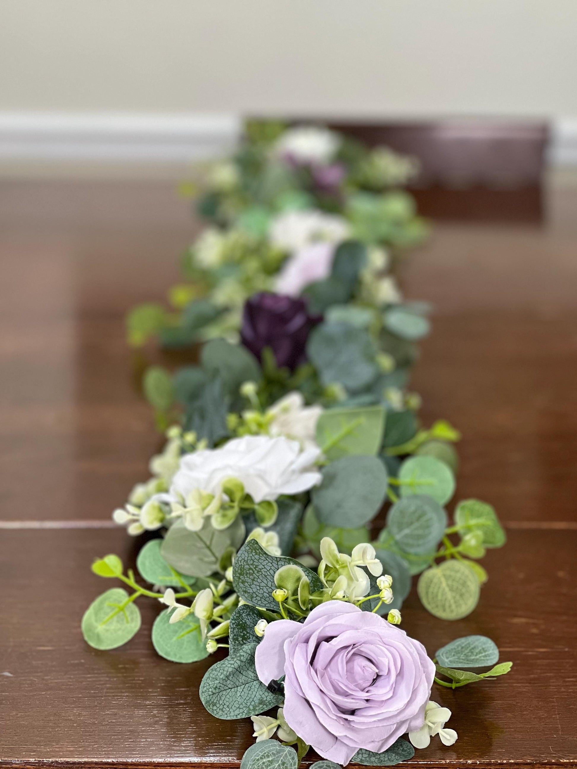 Purple Garland Wedding Table Runner Aisle Arrangement White Lavender Silver Dollar Ivory Eucalyptus Decoration Plum Table Runner Greenery