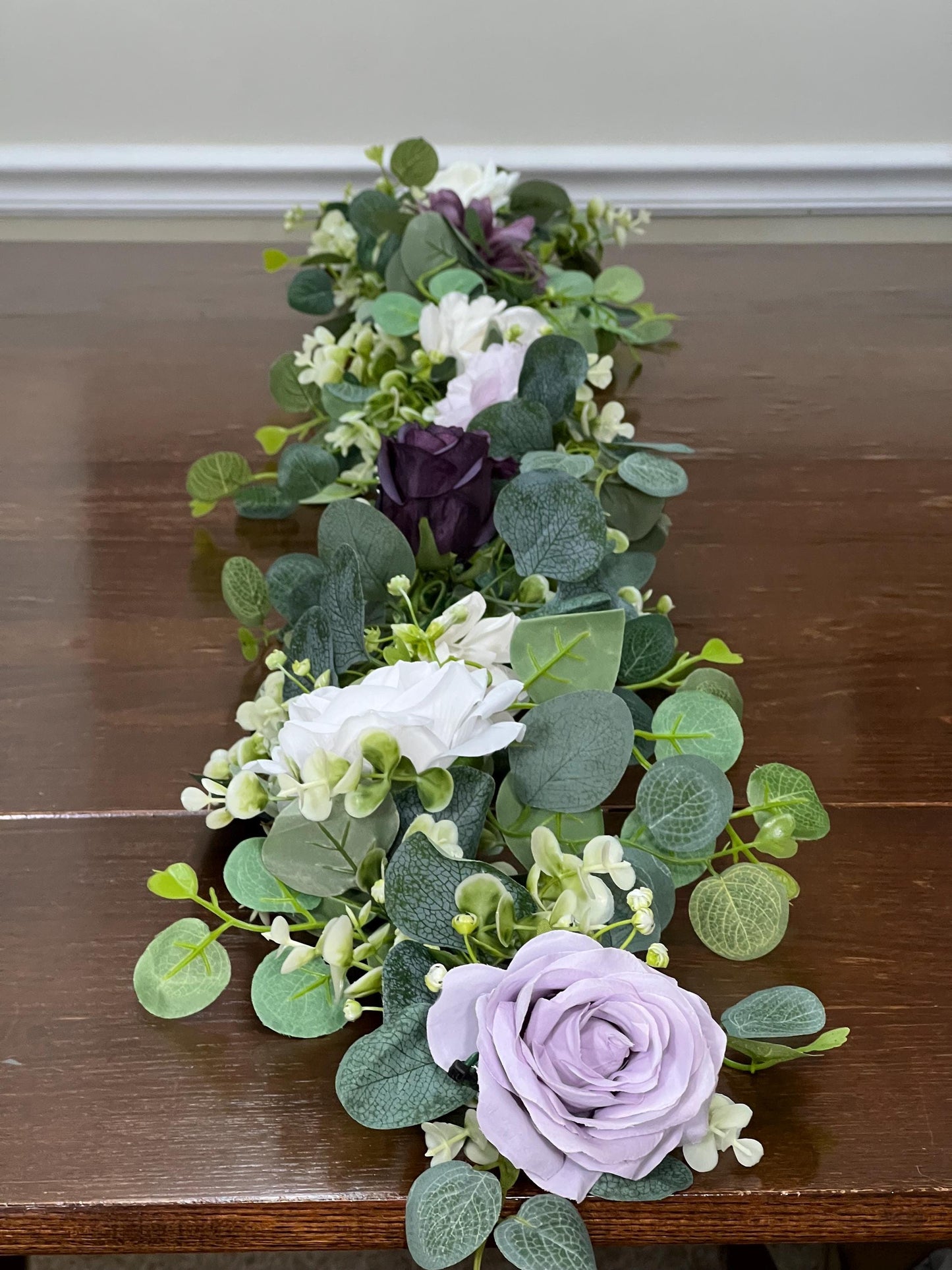 Purple Garland Wedding Table Runner Aisle Arrangement White Lavender Silver Dollar Ivory Eucalyptus Decoration Plum Table Runner Greenery