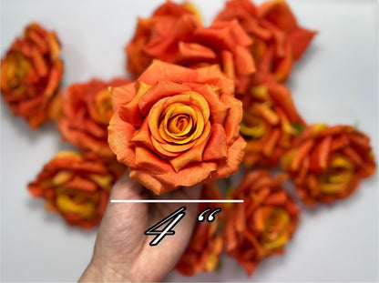Burnt Orange Flower Head Artificial Rose Terracotta Flower Wedding Marigold Artificial Head Rose DIY Sunset Orange Craft Wedding Supplies