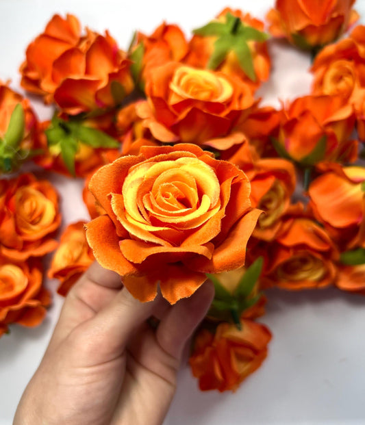 Burnt Orange Rose Heads Wedding Artificial Sunset Orange Rose Small Terracotta Wedding DIY Craft Supplies Rose Head Marigold Home Decor