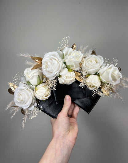 White Pocket Boutonniere Baby Breath Groom Boutonnière Boho White Square Groomsmen Boutonniere Ivory Gold Pampas Grass Artificial Flower