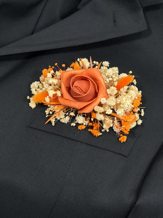 Terracotta Pocket Boutonnière Wedding Rust Square Boutonniere Groom Baby Breath Burnt Orange Boho Fall Pocket Boutonnière Groomsmen