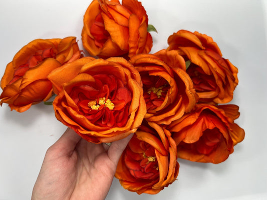 Burnt Orange Flower Head Artificial Rose Terracotta Flower Wedding Marigold Artificial Head Rose DIY Sunset Orange Craft Wedding Supplies