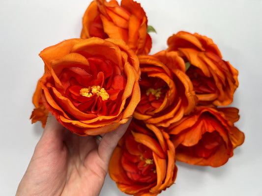 Burnt Orange Flower Head Artificial Rose Terracotta Flower Wedding Marigold Artificial Head Rose DIY Sunset Orange Craft Wedding Supplies