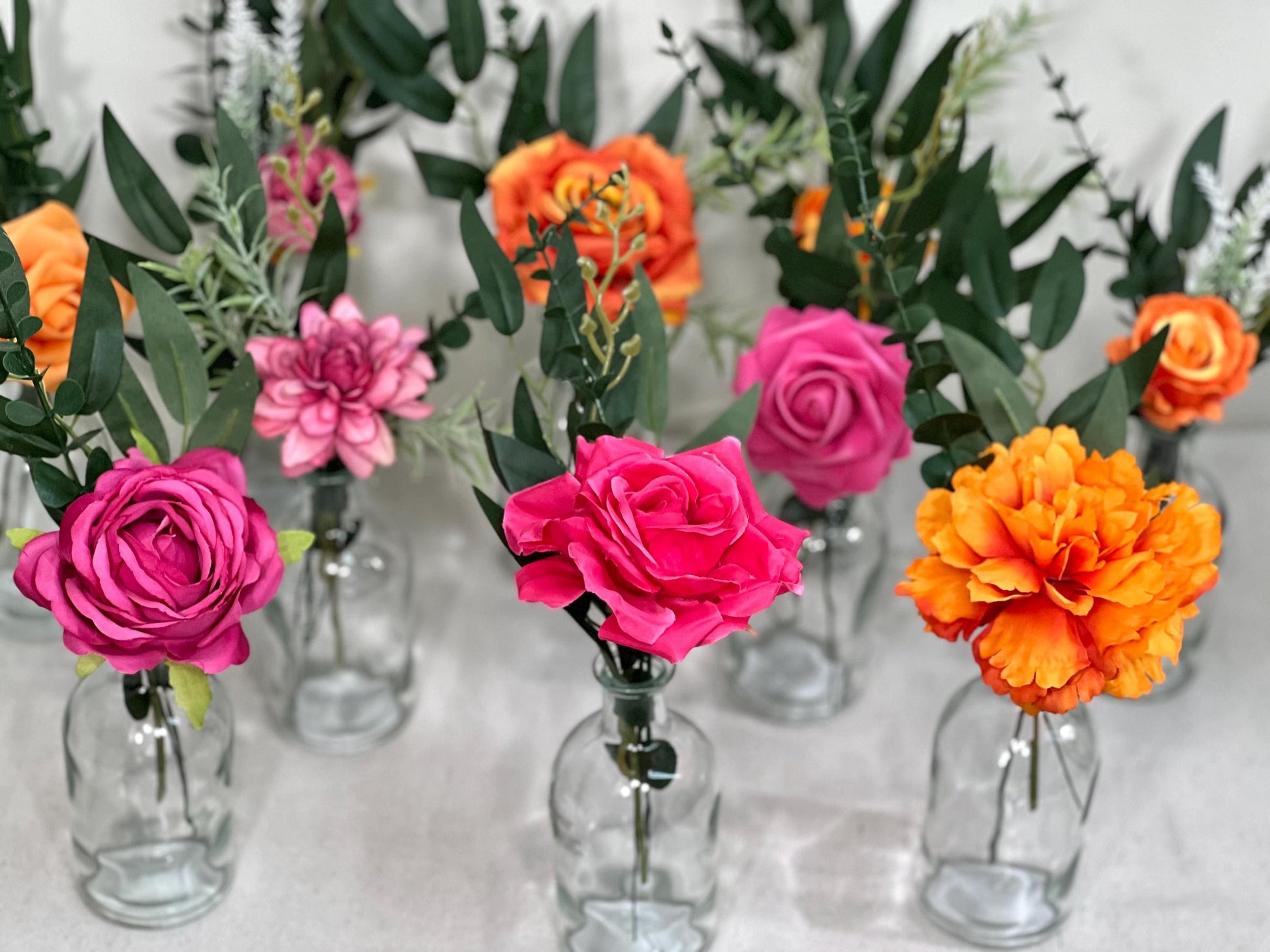 Small Centerpiece 1 Flower Orange Hot Pink Wedding Bud Vase Burnt Orange Single Flower Table Centerpiece Mini Fuchsia Artiticial