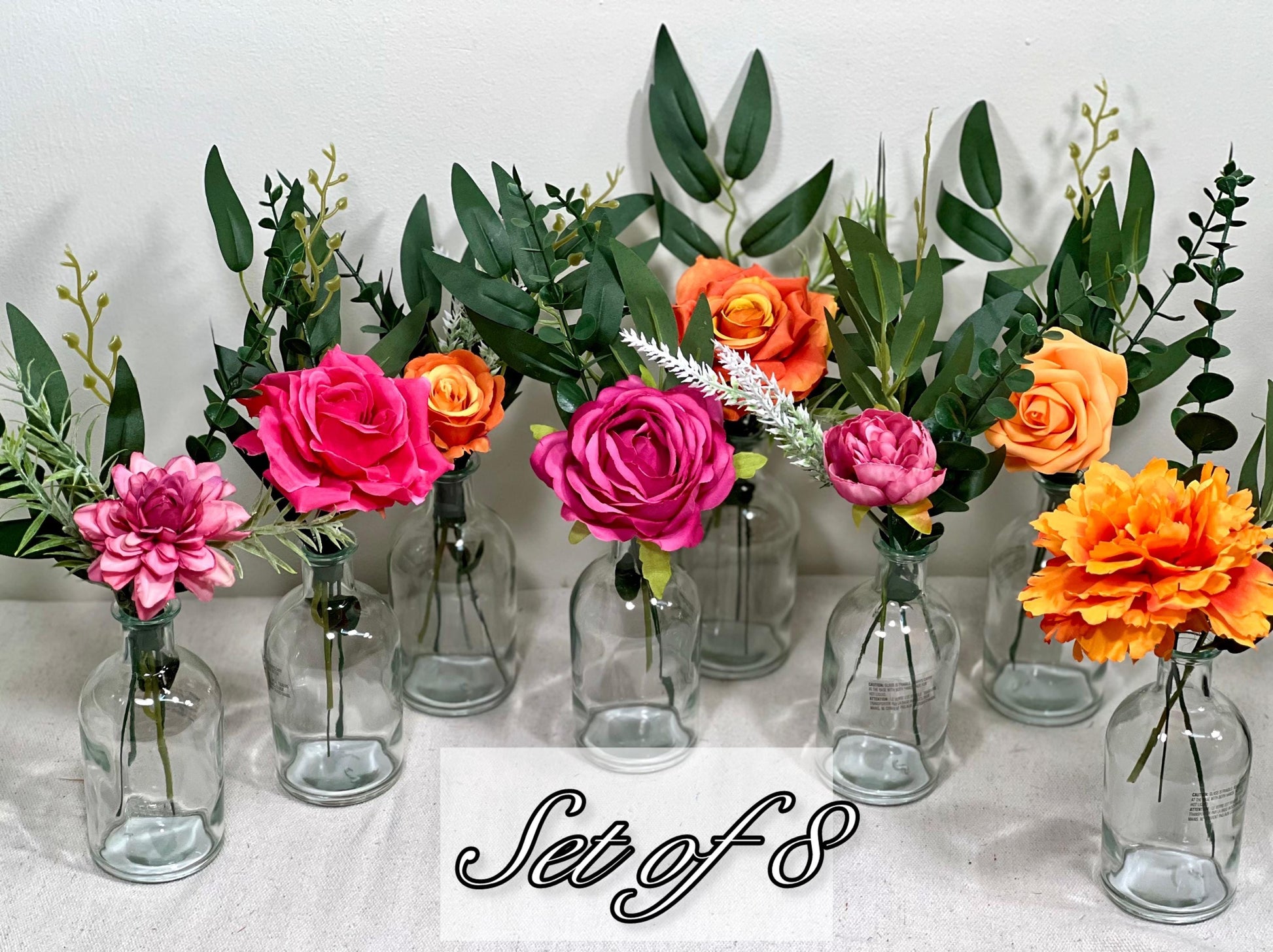 Small Centerpiece 1 Flower Orange Hot Pink Wedding Bud Vase Burnt Orange Single Flower Table Centerpiece Mini Fuchsia Artiticial