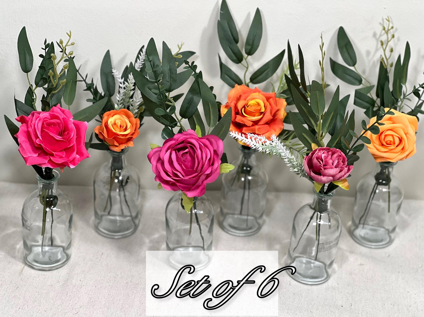 Small Centerpiece 1 Flower Orange Hot Pink Wedding Bud Vase Burnt Orange Single Flower Table Centerpiece Mini Fuchsia Artiticial