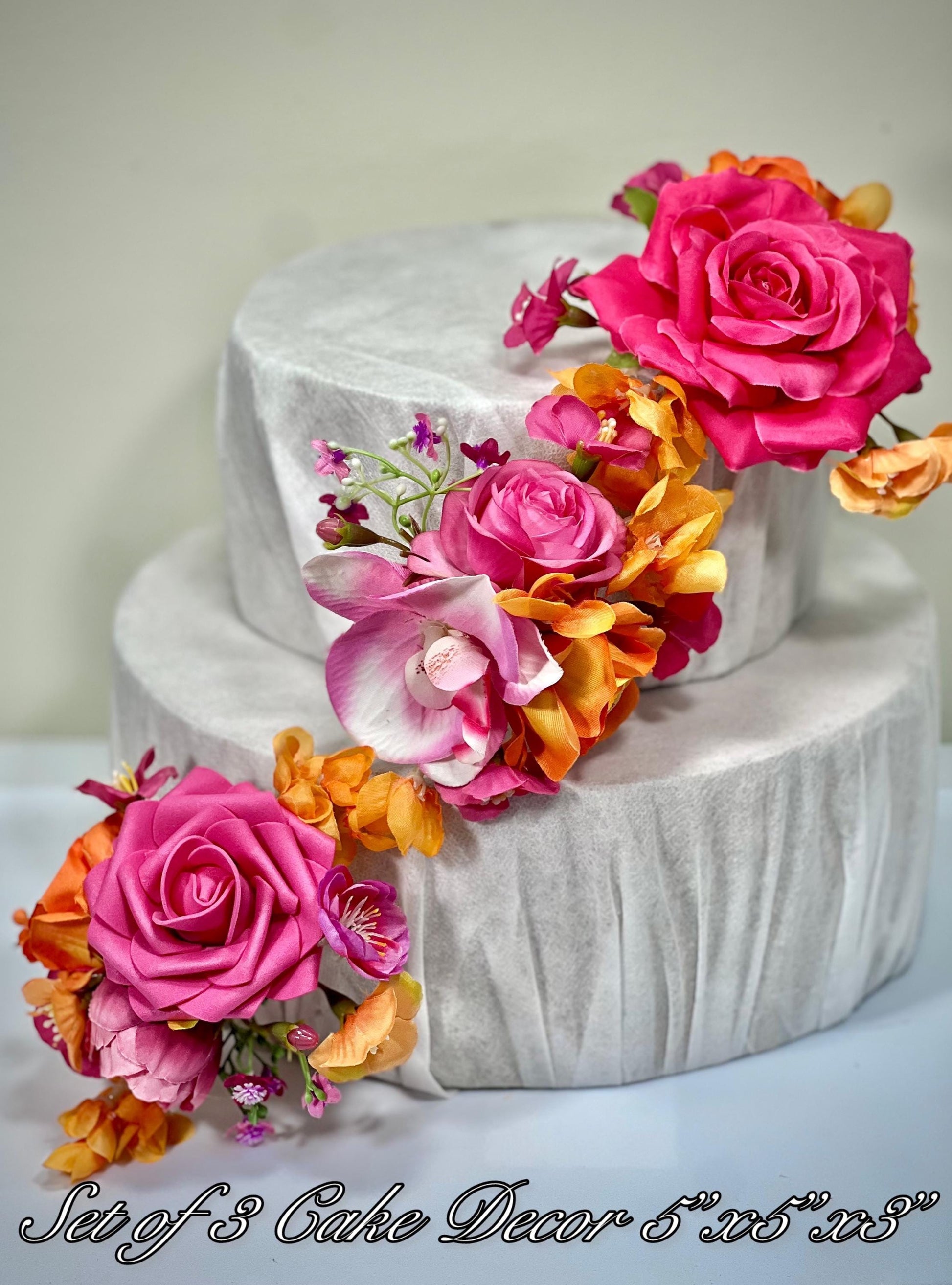 Hot Pink Orange Cake Decor Flowers Wedding Fuchsia Burnt Orange Cake Arrangements Artificial Flowers Orchid Cake Topper Tropical Magenta
