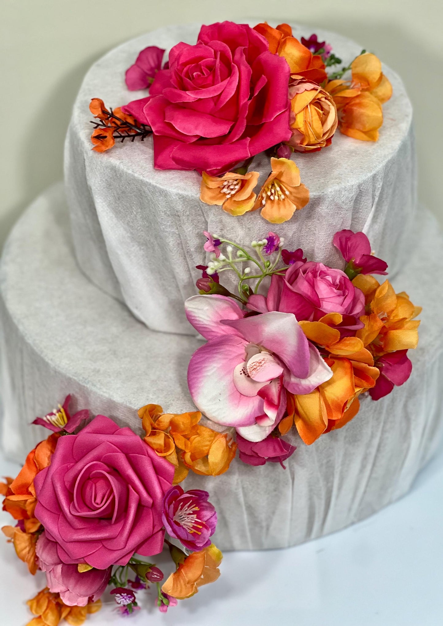 Hot Pink Orange Cake Decor Flowers Wedding Fuchsia Burnt Orange Cake Arrangements Artificial Flowers Orchid Cake Topper Tropical Magenta