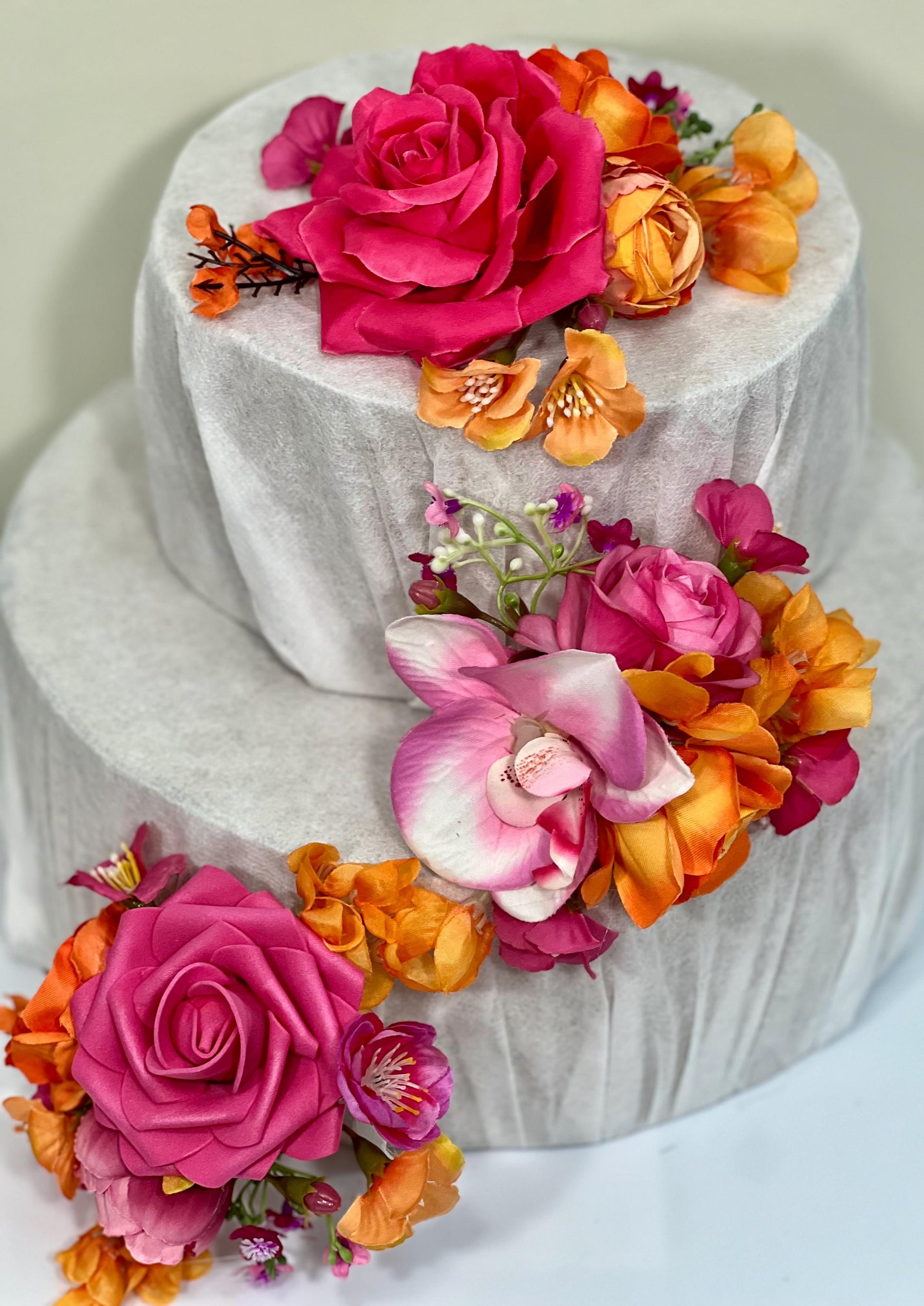 Hot Pink Orange Cake Decor Flowers Wedding Fuchsia Burnt Orange Cake Arrangements Artificial Flowers Orchid Cake Topper Tropical Magenta