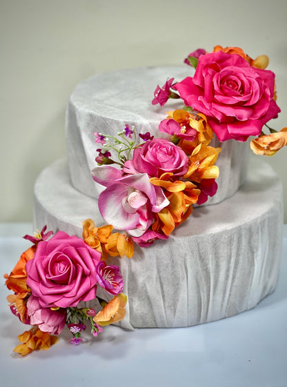 Hot Pink Orange Cake Decor Flowers Wedding Fuchsia Burnt Orange Cake Arrangements Artificial Flowers Orchid Cake Topper Tropical Magenta