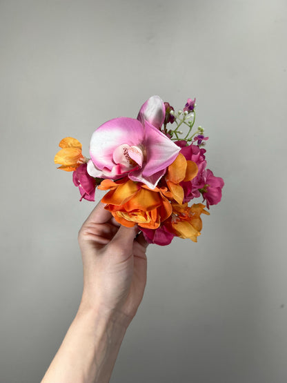Hot Pink Orange Cake Decor Flowers Wedding Fuchsia Burnt Orange Cake Arrangements Artificial Flowers Orchid Cake Topper Tropical Magenta