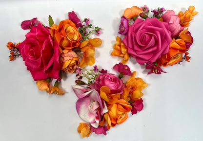 Hot Pink Orange Cake Decor Flowers Wedding Fuchsia Burnt Orange Cake Arrangements Artificial Flowers Orchid Cake Topper Tropical Magenta