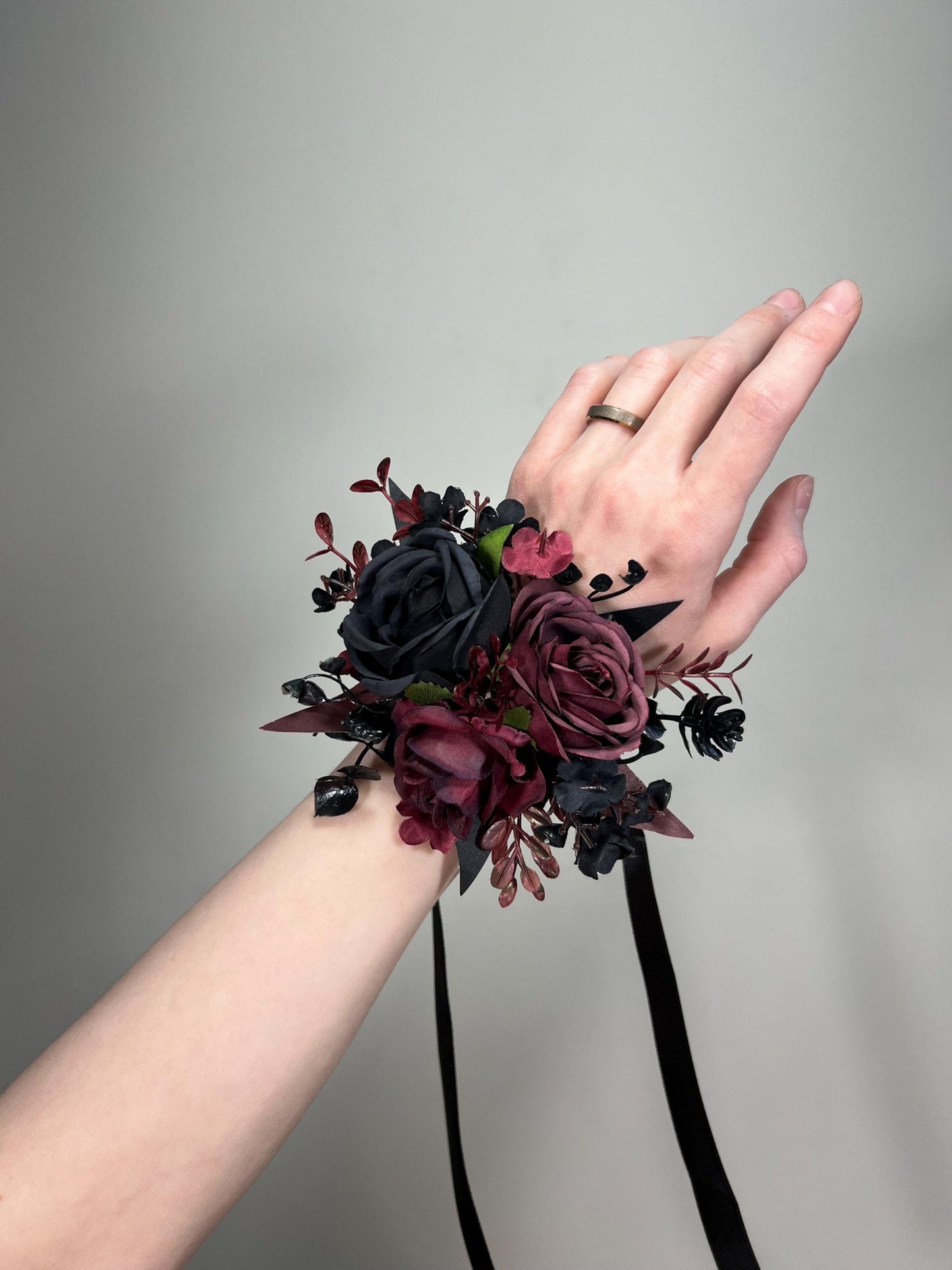 Black Corsage Burgundy Wedding Gothic Wrist Corsage Bridesmaids Corsage Mom Maroon Black Burgundy Corsage Wine Red Artificial Flower