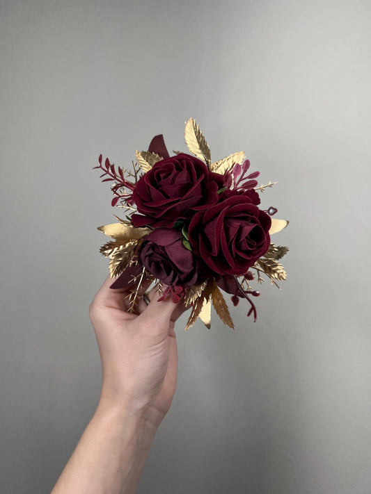 Burgundy Cake Decor Wedding Gold Wine Red Cake Flowers Artificial Burgundy Cake Arrangements Gold Maroon Cake Flower Topper Silk Flower