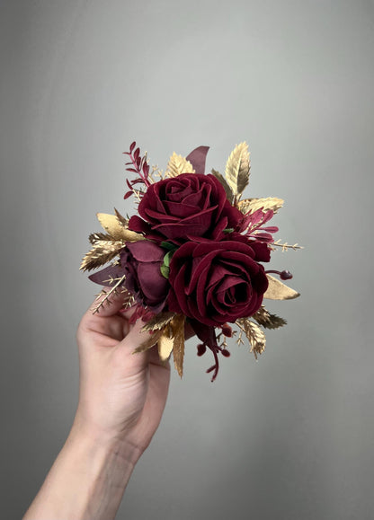 Burgundy Cake Decor Wedding Gold Wine Red Cake Flowers Artificial Burgundy Cake Arrangements Gold Maroon Cake Flower Topper Silk Flower