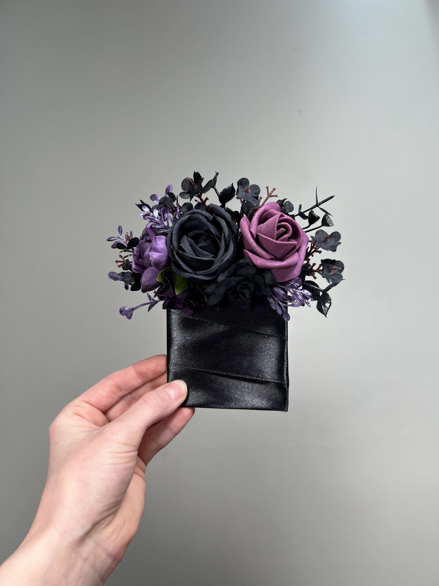 Black Plum Pocket Boutonniere Wedding Groom Boutonnière Black Dark Purple Square Groomsmen Pocket Boutonniere Black Plum Gothic Boutonniere