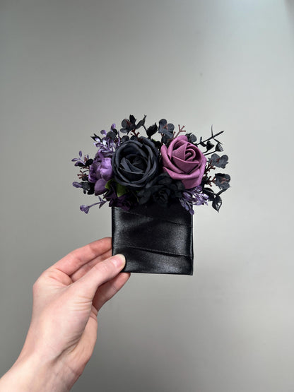 Black Plum Pocket Boutonniere Wedding Groom Boutonnière Black Dark Purple Square Groomsmen Pocket Boutonniere Black Plum Gothic Boutonniere