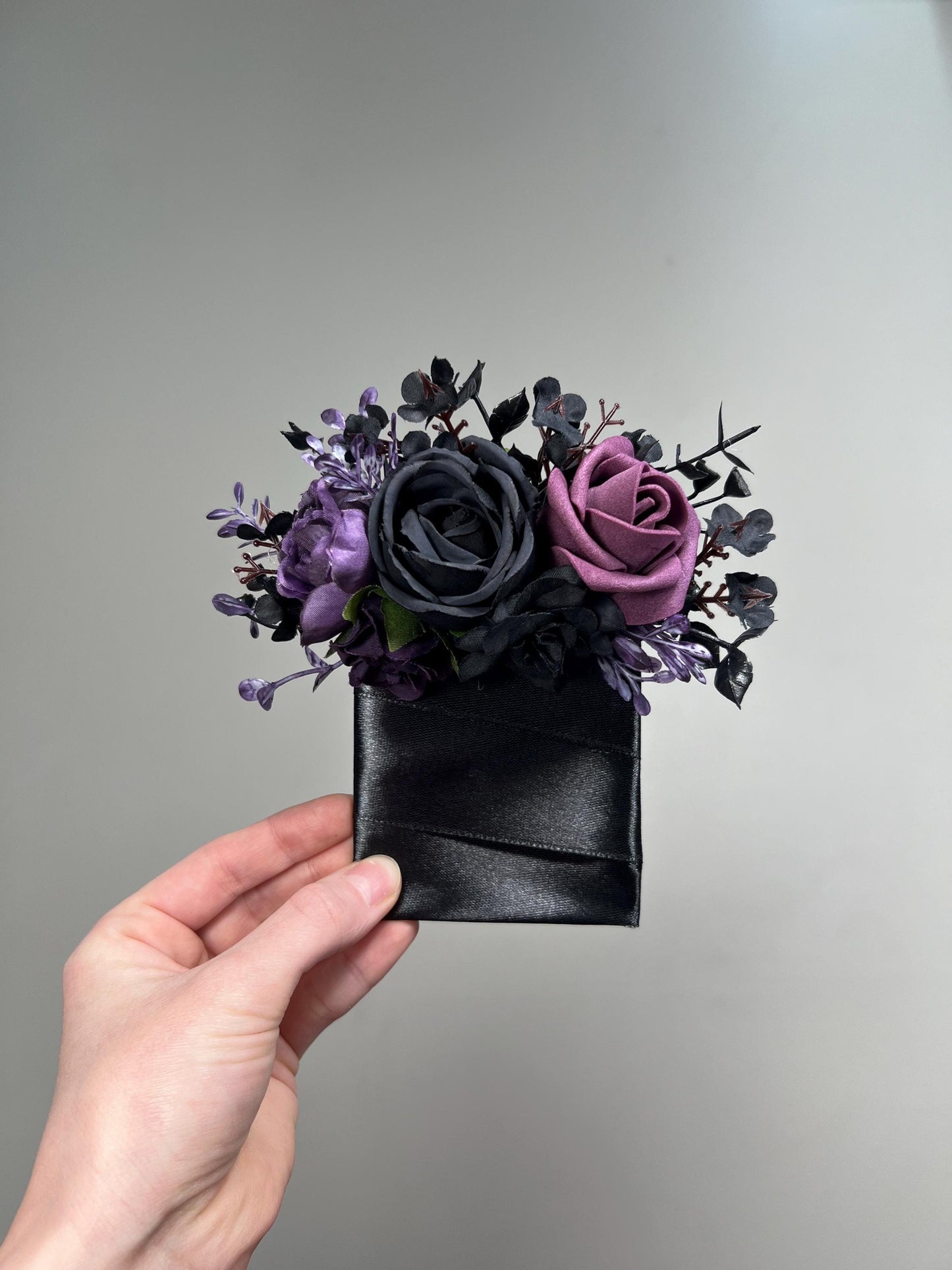 Black Plum Pocket Boutonniere Wedding Groom Boutonnière Black Dark Purple Square Groomsmen Pocket Boutonniere Black Plum Gothic Boutonniere