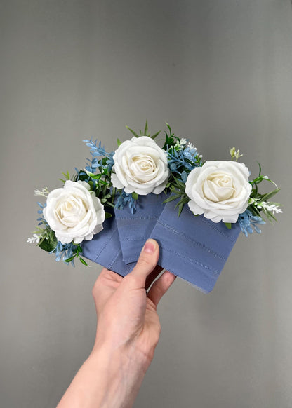 White Blue Pocket Boutonniere Wedding Dusty Blue Ivory Groom Boutonnière Square White Groomsmen Sky Blue Boutonniere Pocket Artiticial