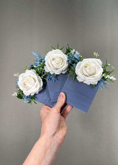 White Blue Pocket Boutonniere Wedding Dusty Blue Ivory Groom Boutonnière Square White Groomsmen Sky Blue Boutonniere Pocket Artiticial