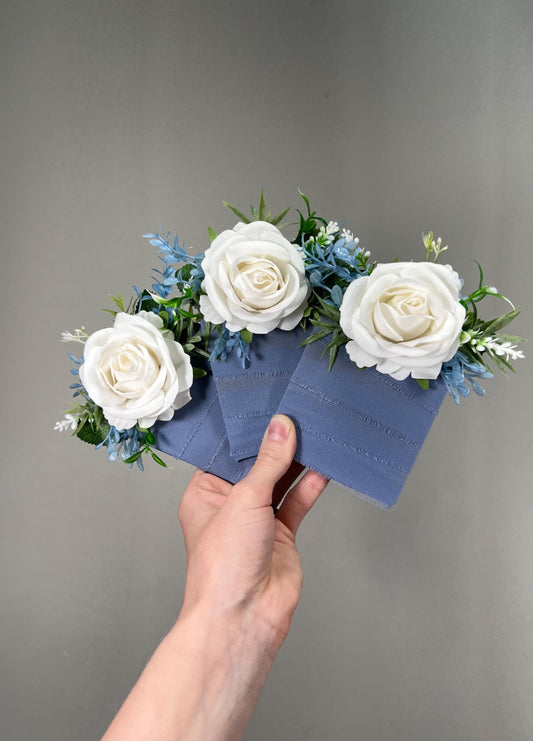 White Blue Pocket Boutonniere Wedding Dusty Blue Ivory Groom Boutonnière Square White Groomsmen Sky Blue Boutonniere Pocket Artiticial