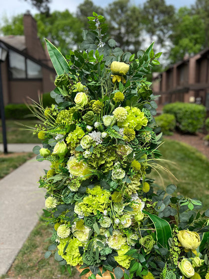 Wedding Aisle Marker Flower Floor Arrangement Barrel Décor Grass Green Flowers Greenery Ground Arch Eucalyptus