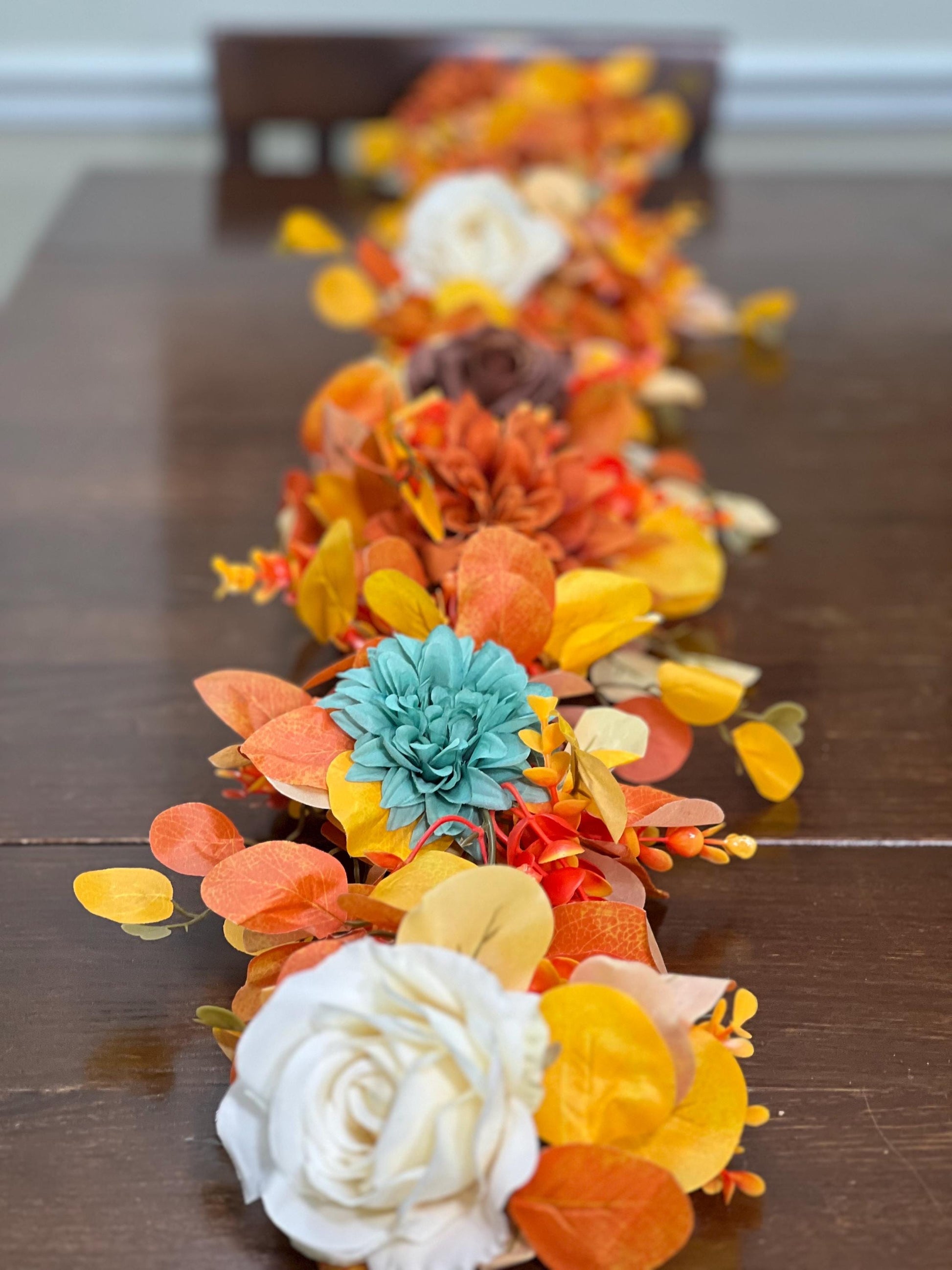 Orange Garland Wedding Turquoise Eucalyptus Garland Rust Teal Greenery Decor Table Runner Burnt Orange Ivory Mantle Garland Artificial