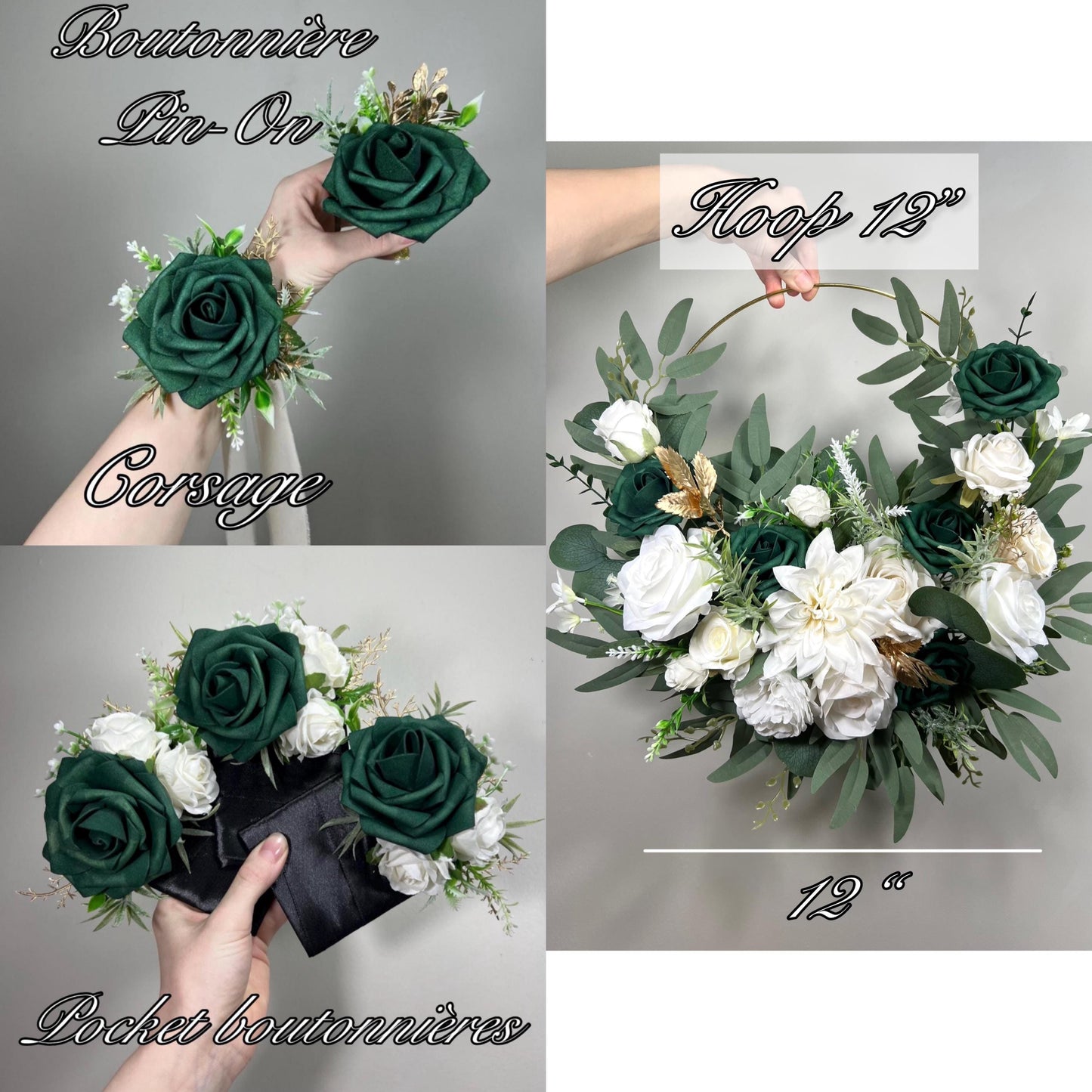 Emerald Green Cascading Bridal Bouquet Burlap Roses Vintage Jute Bouquet Rustic Grey Bridesmaids Cascade White Hunter